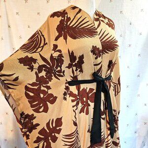 Caftan Tan Brown Tropical  Rayon S to Plus New